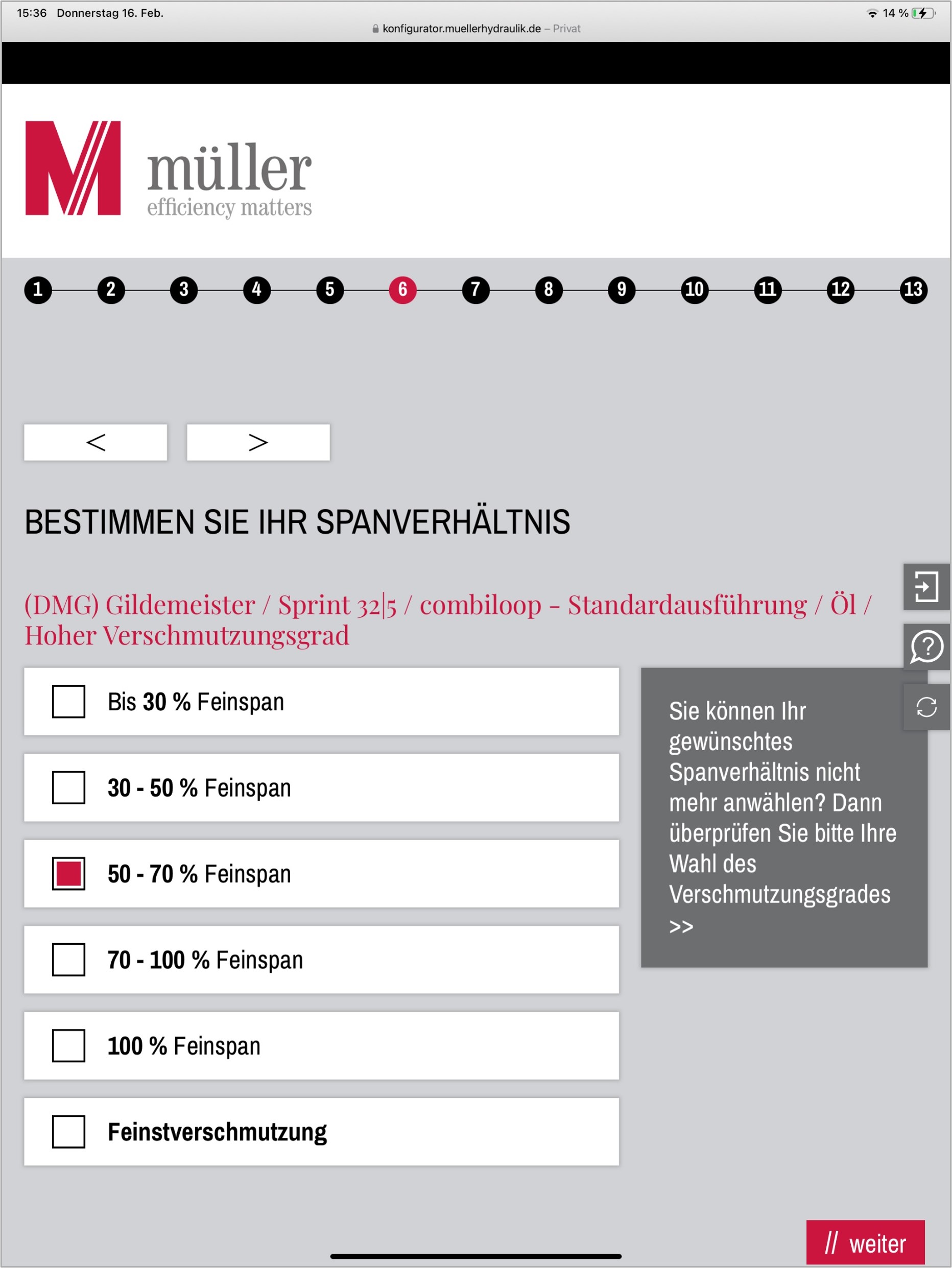 Definition des Feinspan-Anteils im Maschinen Konfigurator